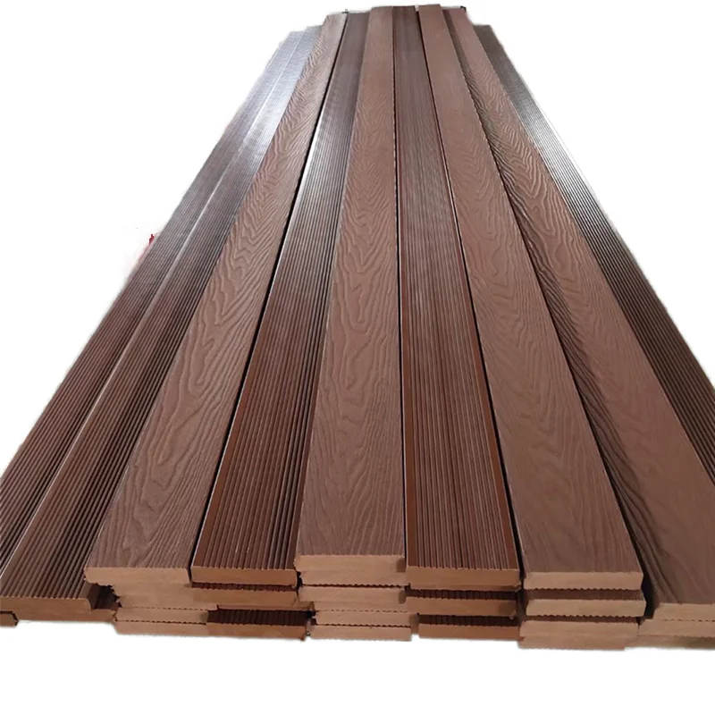 Modern 3D Solid WPC Composite Outdoor Decking Teak Material Wood Grain Surface Smooth Brushed Anti-Slip Garden Exterior Decking