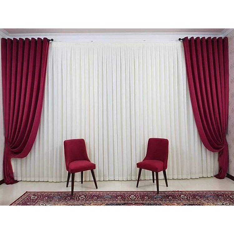 Window Gauze Double Shading Luxury Living Room Lace Dubai Hotel Castle Pinch Pleat Royal Blue Blackout Curtain With Sheer