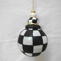 Hand Blown Black And White Round Glitters Glass Bauble Xmas Ball For Party Hanging Christmas Tree Glass Ball With Resin Cover