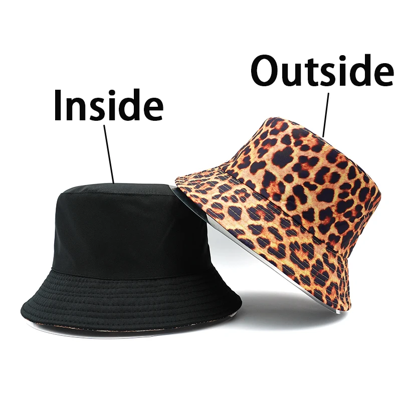 Outdoor Sun Fashion Style Panama Cap for Men Women Double Sides Reversible Fisherman Hat Animal Pattern Leopard Print Bucket Hat