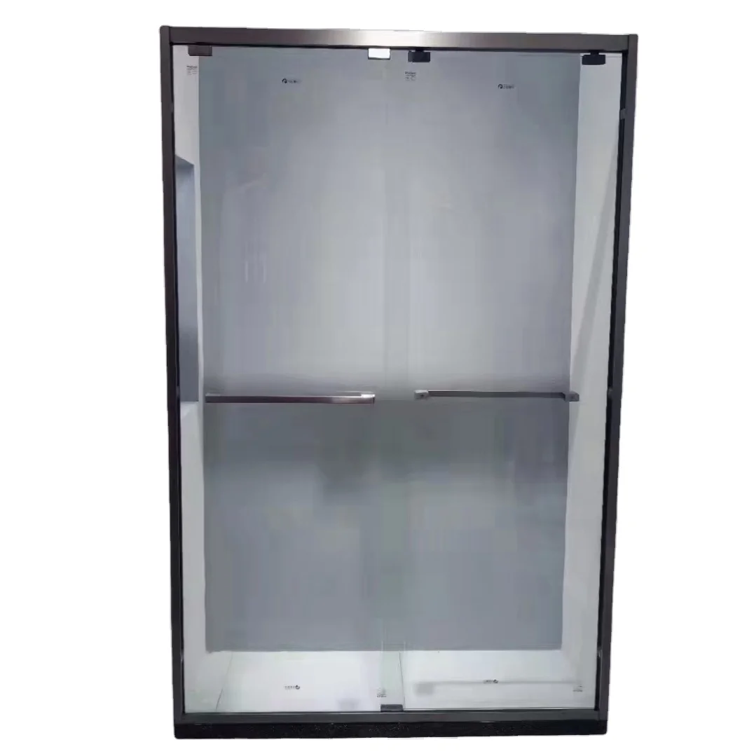 Gun grey stainless steel frame double tempered fiberglass set sliding shower door