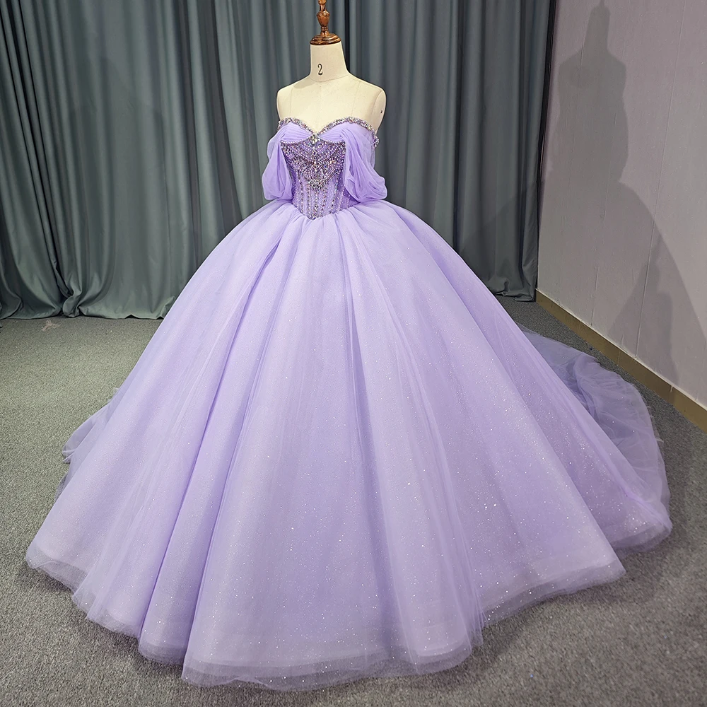 Luxury Lavender Glitter Quinceanera Dress diamond Beading Lace Ball Gown 1223