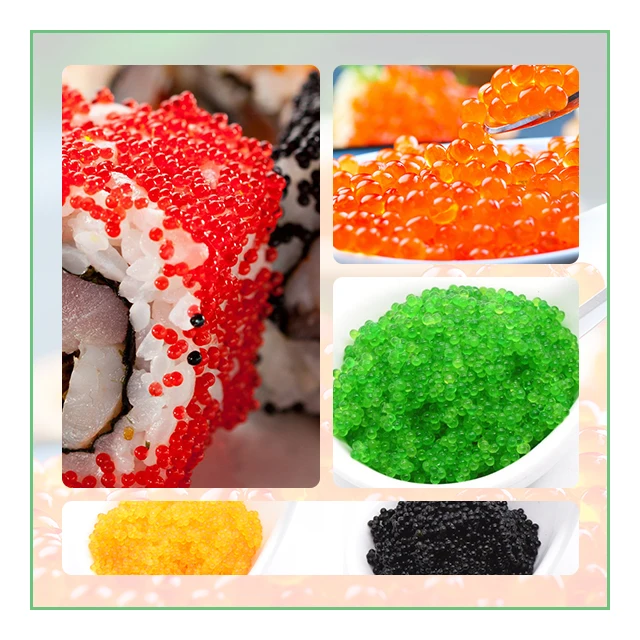 High Quality Japanese Cuisines sushi food Seasoning Roe Masago and Tobikko caviar Of Orange Red Black Green Yellow color