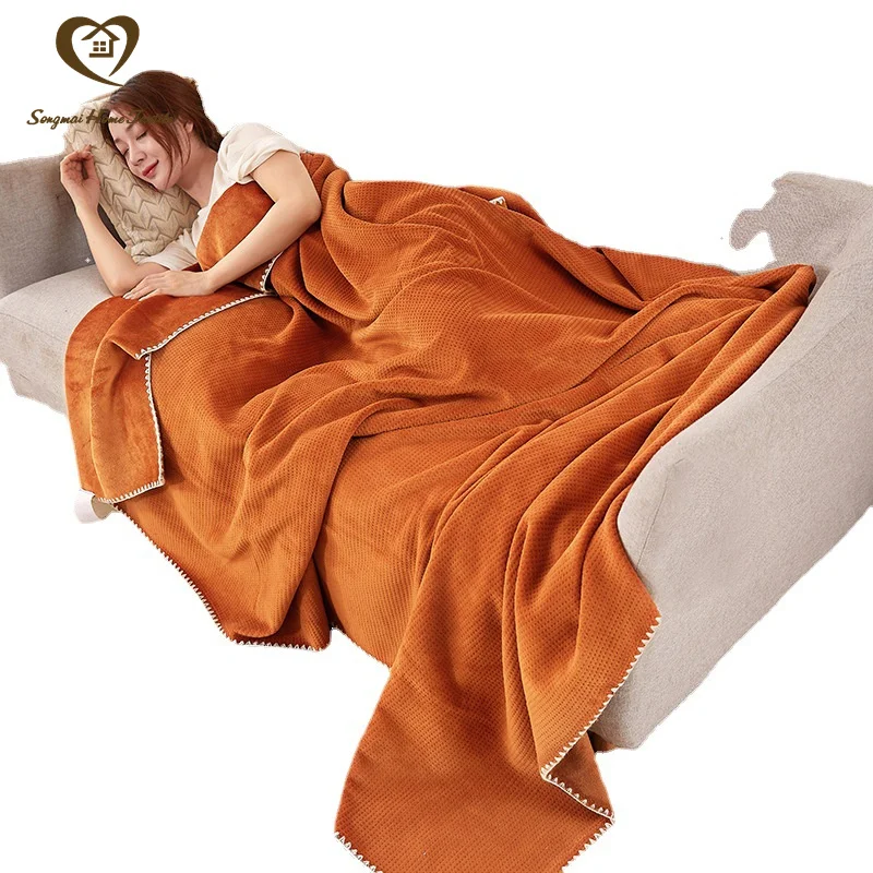 Songmai 2022 New Double Layer Blanket Plain Waffle Blanket Milk Fleece Blanket