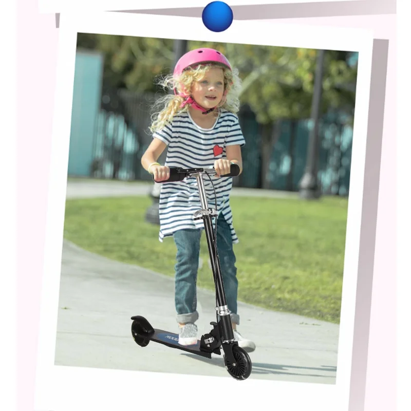 Black kid scooter 100mm wheels professional manufacture cheap two footed kick child scooter