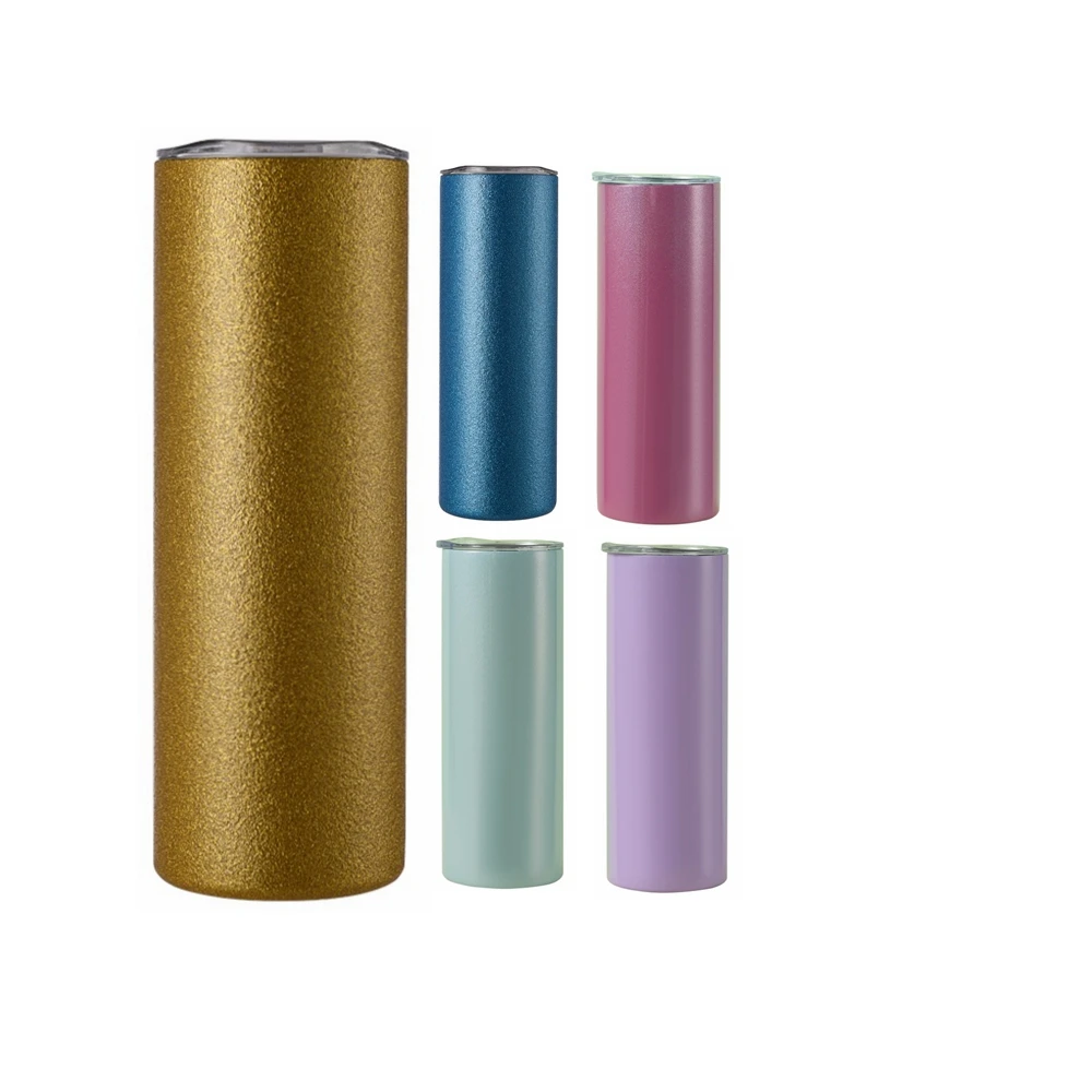 CUPPARK 20oz Straight Glitter Powder Skinny Sublimation Blanks Stainless Steel Tumblers with Lid