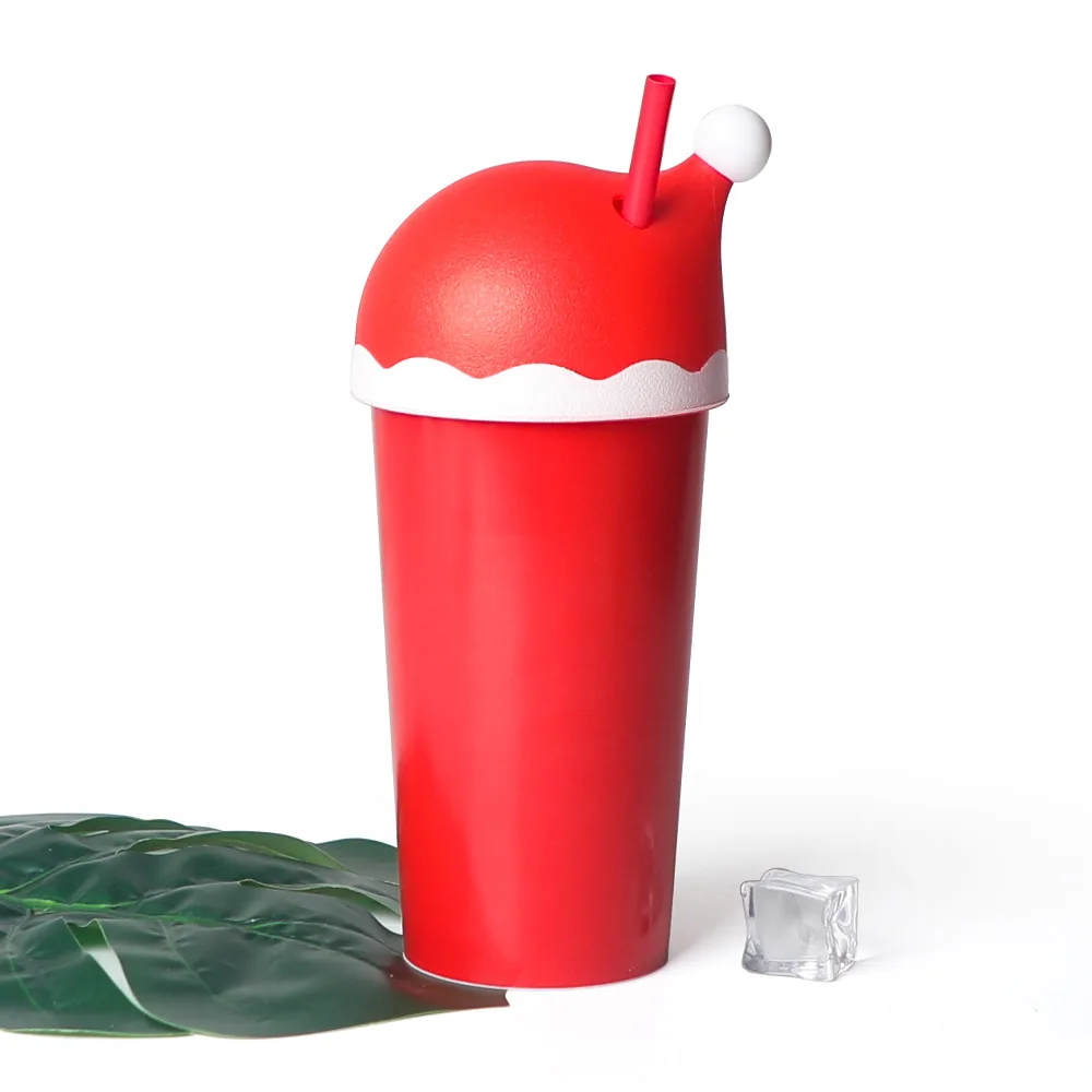Reusable 20oz Christmas Santa Hat Acrylic Cup Christmas Gift Red Drink Plastic Cold Santa Hat Cup With Straw and lid