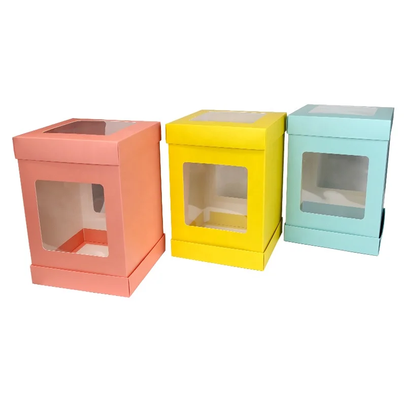 Custom Logo Square 10 Inch Wedding Favor Tall Tiered Cake Paper Boxes With Clear Windows