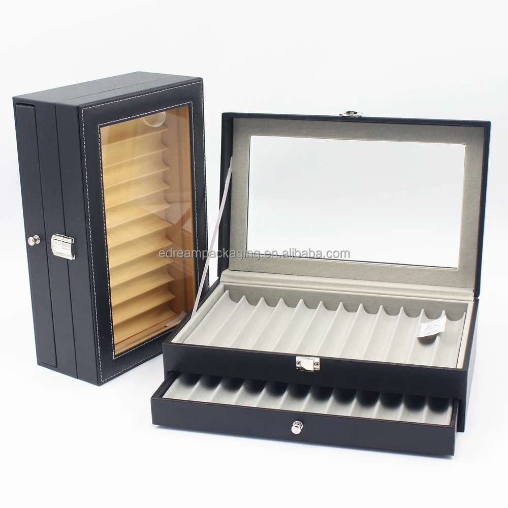 Необычные хорошего дизайна фабрики RTS pu кожаная ручка витринный шкаф с 24 слотов для перьевой ручки для хранения