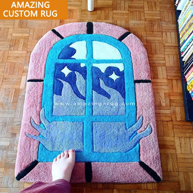 Manufacturer Designer Custom Pink Irregular Shape Design Shaped Rugs Logo For Your Own Floor