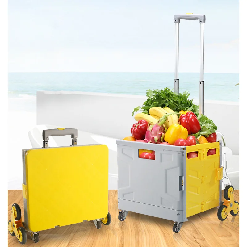 Small Folding Food Supermarket 3 Wheels Climbing Luggage Carts Foldable Shopping Trolleys Cart