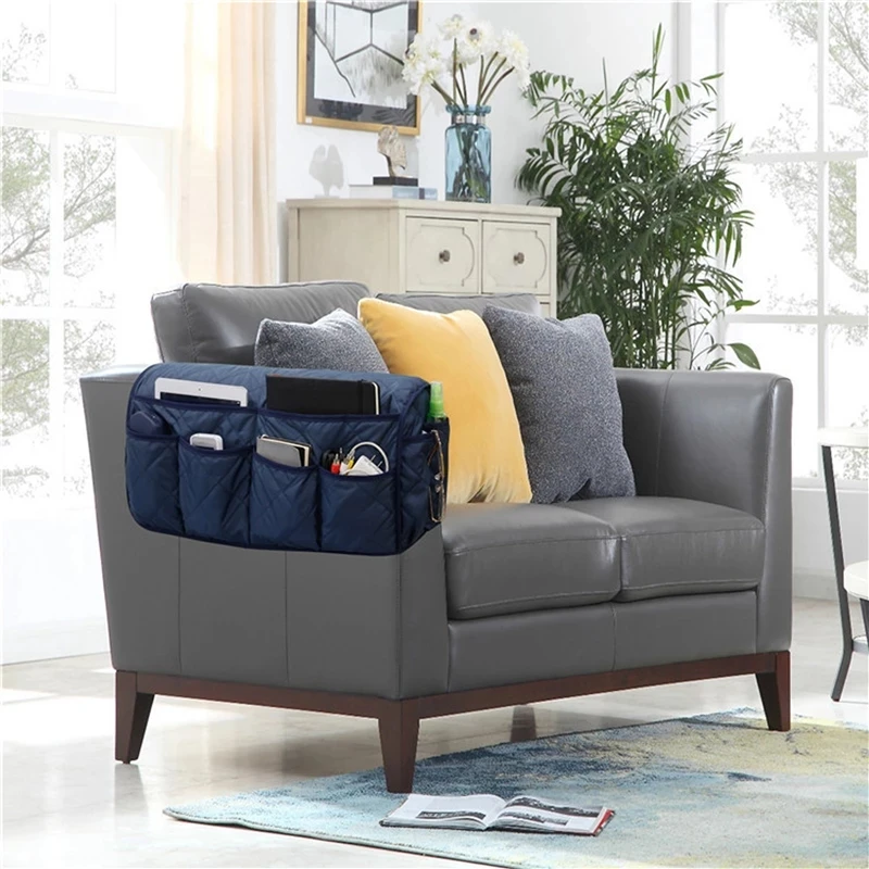 Armchair Caddy Slip Sofa Armrest Organizer with 14 Pockets Storage for Magazine Tablet Phone Chocolate Books TV Remote Control