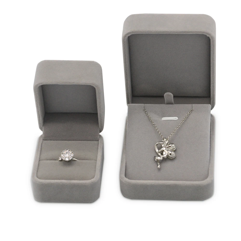 Factory wholesale custom grey velvet jewelry box pendent box