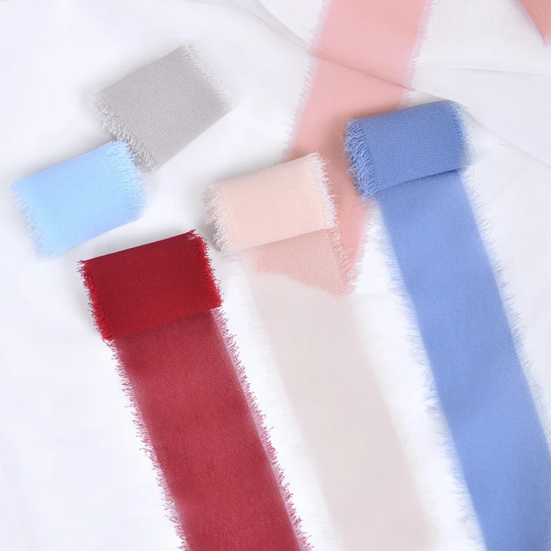 Ribest Custom Printed Chiffon Ribbon Handmade Raw Edge for Flower