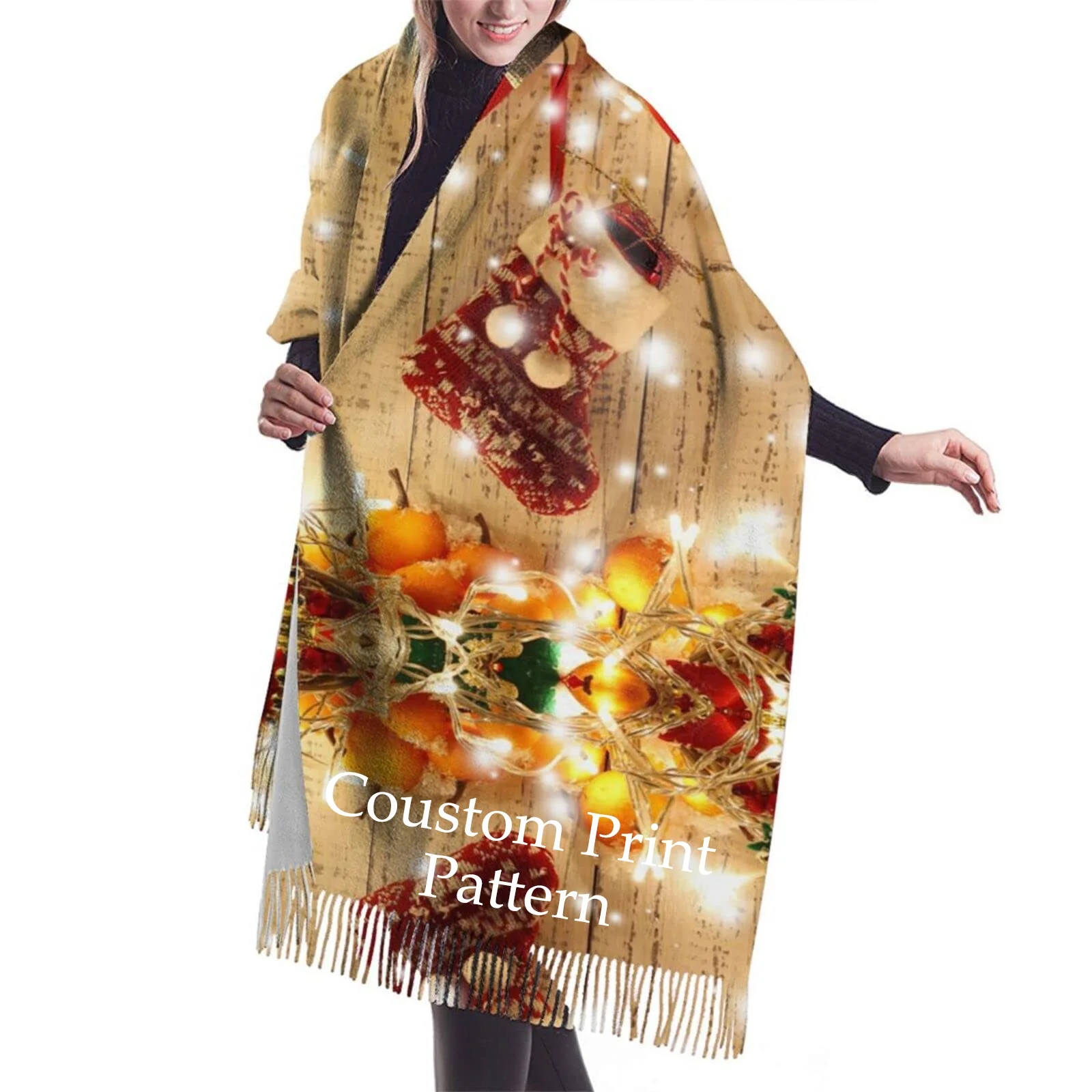 Customized Print Winter Warm Cheap Pashmina Scarves And Shawls Cashmere For Christmas Gift Scarf