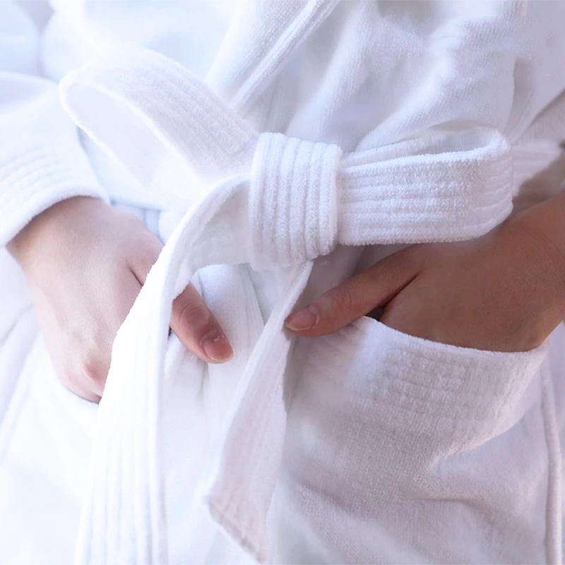 Customizable 100% Cotton White Velvet Hotel Bathrobe Women Shawl Collar Plus Size Thermal Plain Dyed Solid Pattern Velour Adults