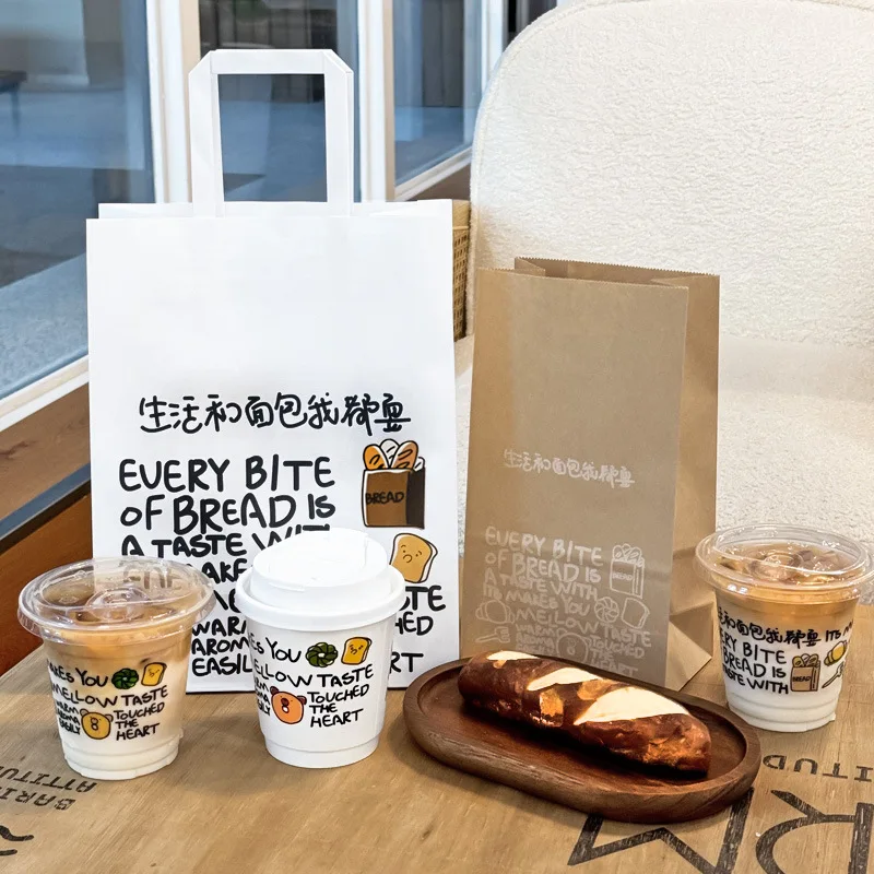 Hot selling custom printing shopping packaging restaurant coffee food delivery carrying reusable kraft paper bags