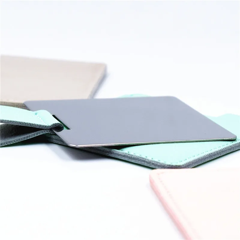 Stainless steel PU Handheld Beauty Mirror Cosmetic Makeup metal small portable Pocket Mirror Wholesale Customizable Logo
