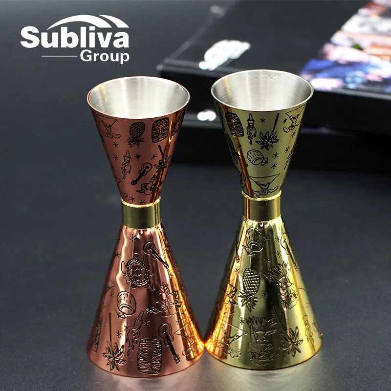 Stainless Steel Patterned Slim  Double Jigger 25/50ml