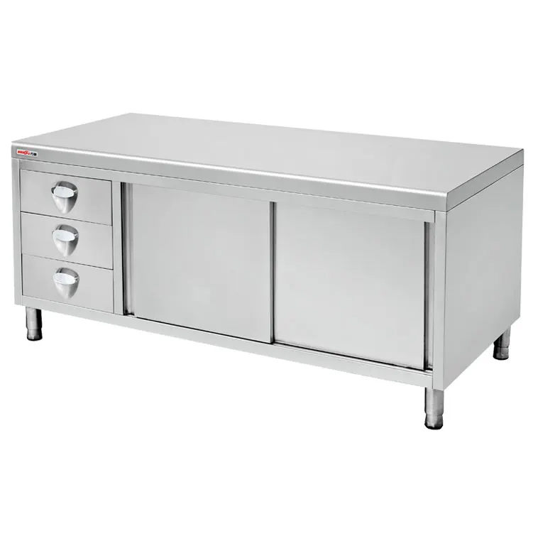201/304 Commercial Stainless Steel Workbench Custom Work Table Cupboard/Inox Restaurant Kitchen Table Storage Cabinet Factory