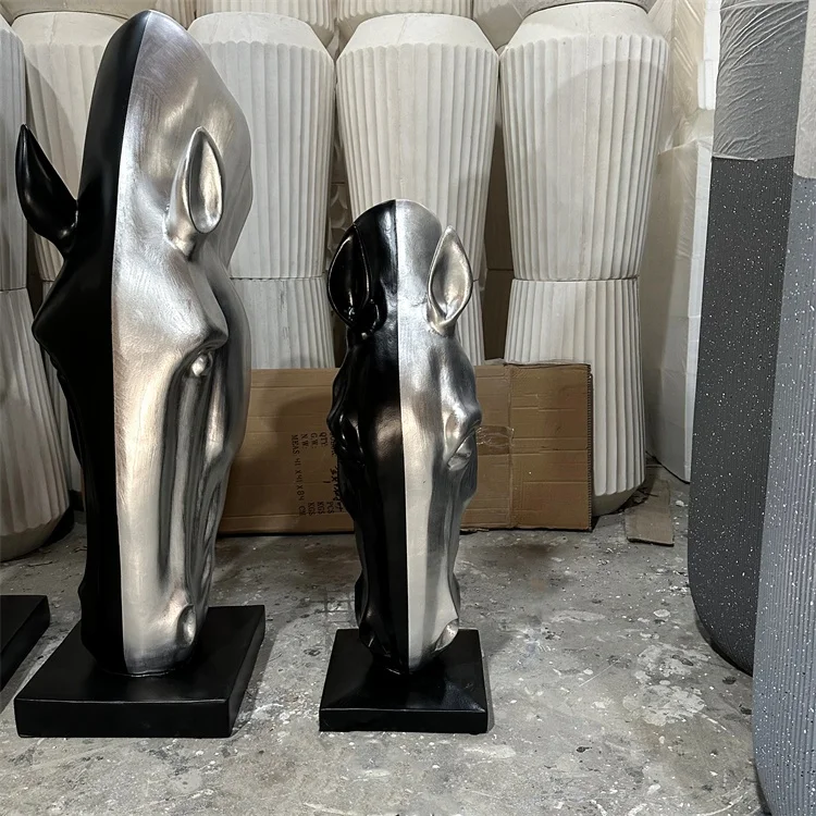 Large Indoor Bronze Horse Head Sculpture Statue Black and Silver Color for Home and Company
