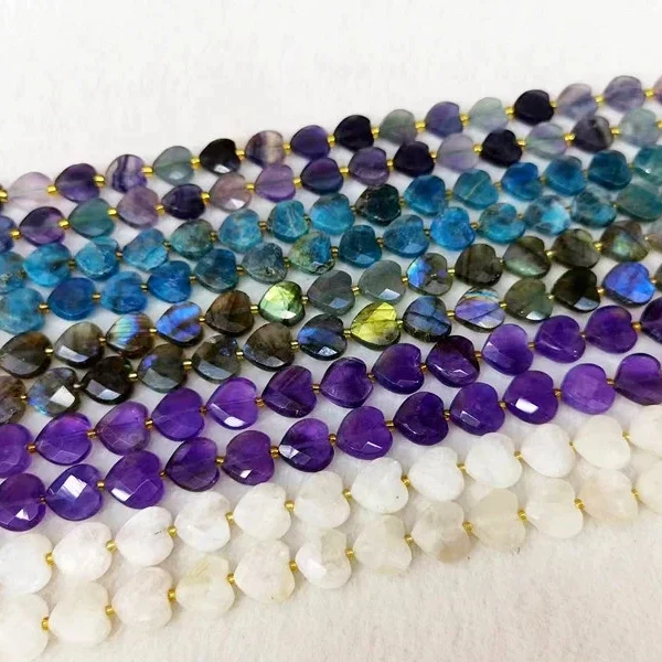 Natural Gemstone Apatite Moonstone Amethyst Labradorite Fluorite 12MM Facet Heart Shaped Loose Stone Beads