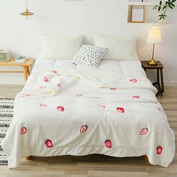 Ins Small Fresh Style White Strawberry Pattern Lambskin Double Layer Good Sleeping Warm Winter Blanket