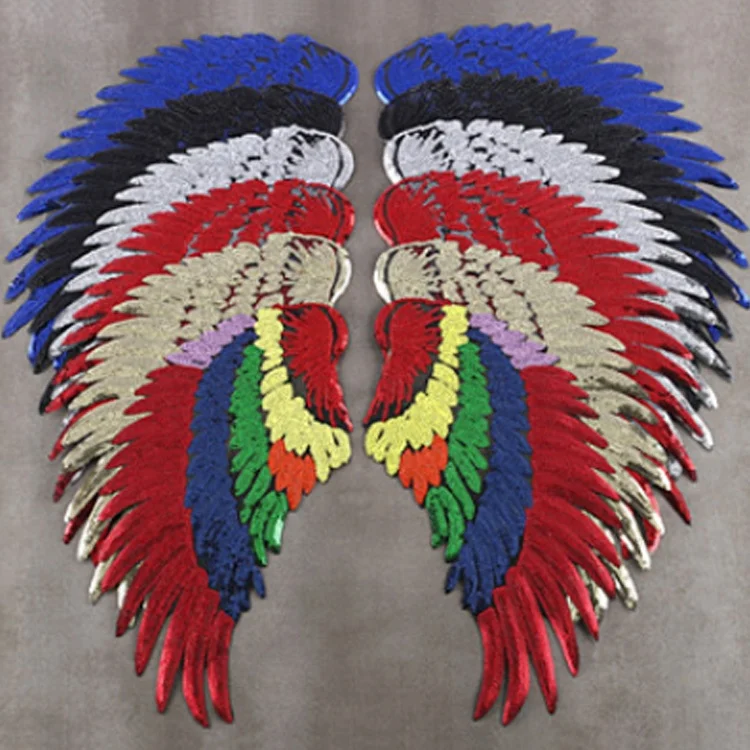 Золотые блестки, перо, клейкие крылья HZ029, наклейки, высококачественные аксессуары для одежды и багажа, вышитые нашивки на заказ