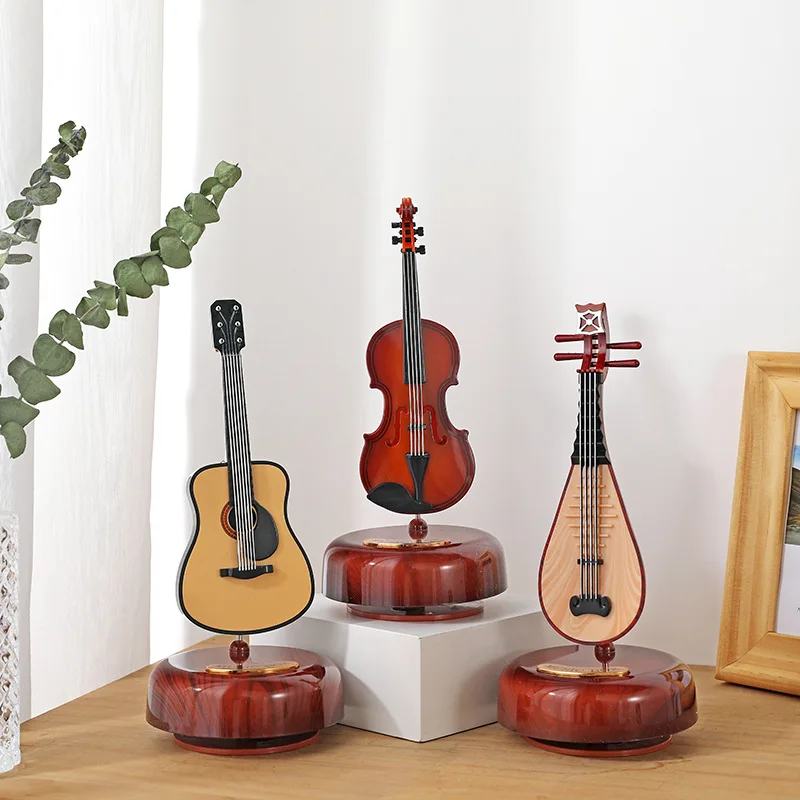 Creative Rotating Music Box Guitar Violin Saxophone Pipa Instrument Eight Tone Box Festival Gift Graduation Season Gift