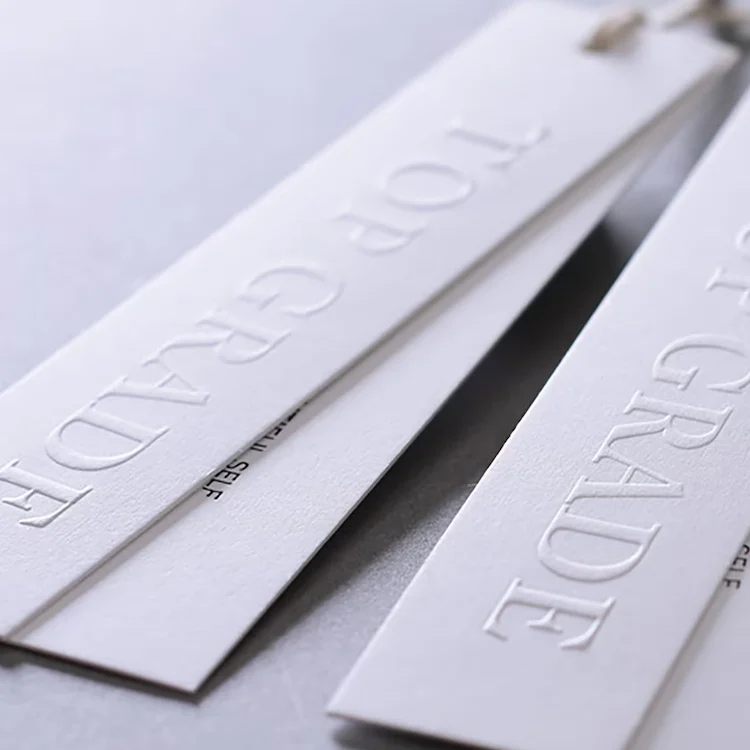 Embossed hang tags colored price tags paper tag brand name label custom labels for clothing brand