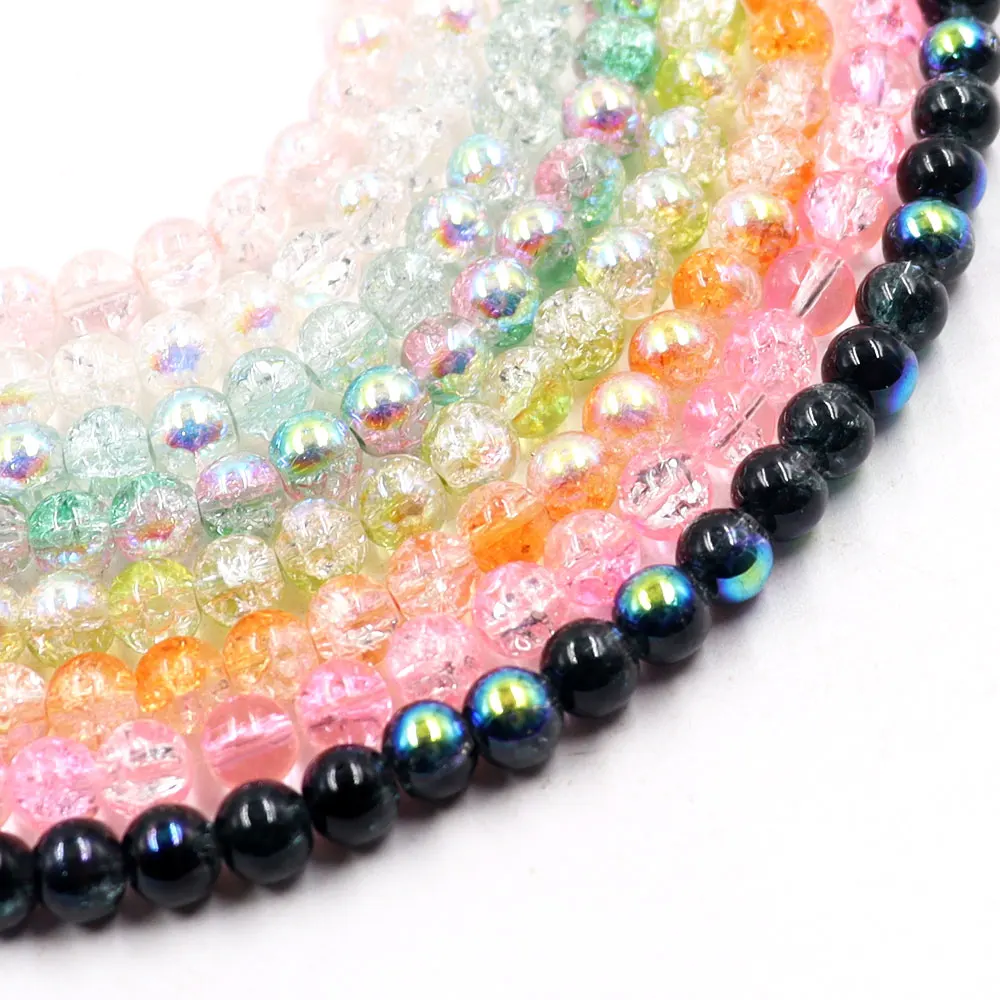 Stock for sale 6mm crackle beads sparkling beads with ab black glass beads for jewelry