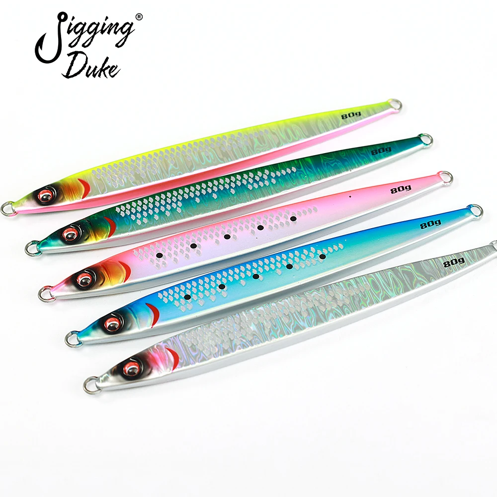 JiggingDuke 60g 80g 100g Sardine Slider fishing metal jig Lure UV Coating Long Cast slow pitch jigging lead jig bait