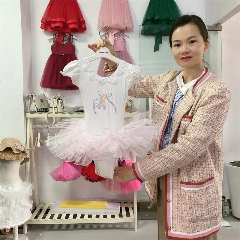 2024 wholesale babi girls stage wear black kid dance leotard tutu dress