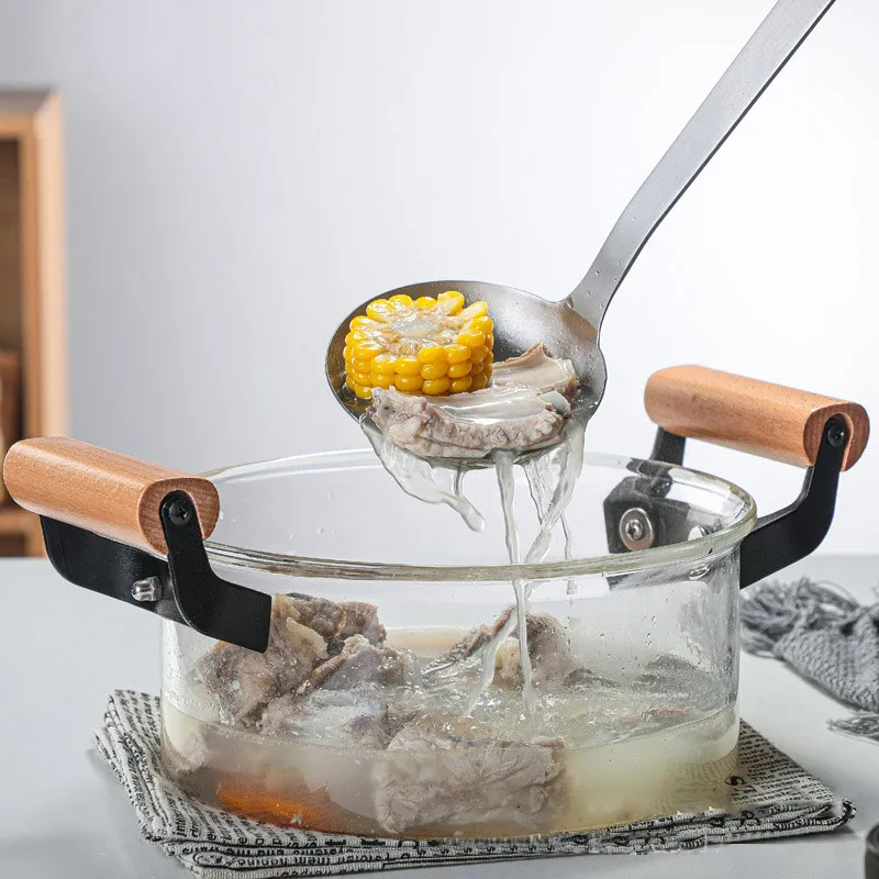 Жаростойкая кастрюля shabu из открытого огня стеклянная для супа боросиликатного стекла с деревянной ручкой оптовая