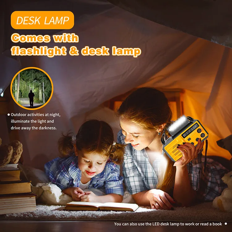 Emergency Solar Multifunction Weather Alert Hand Crank Usb Phone Charger