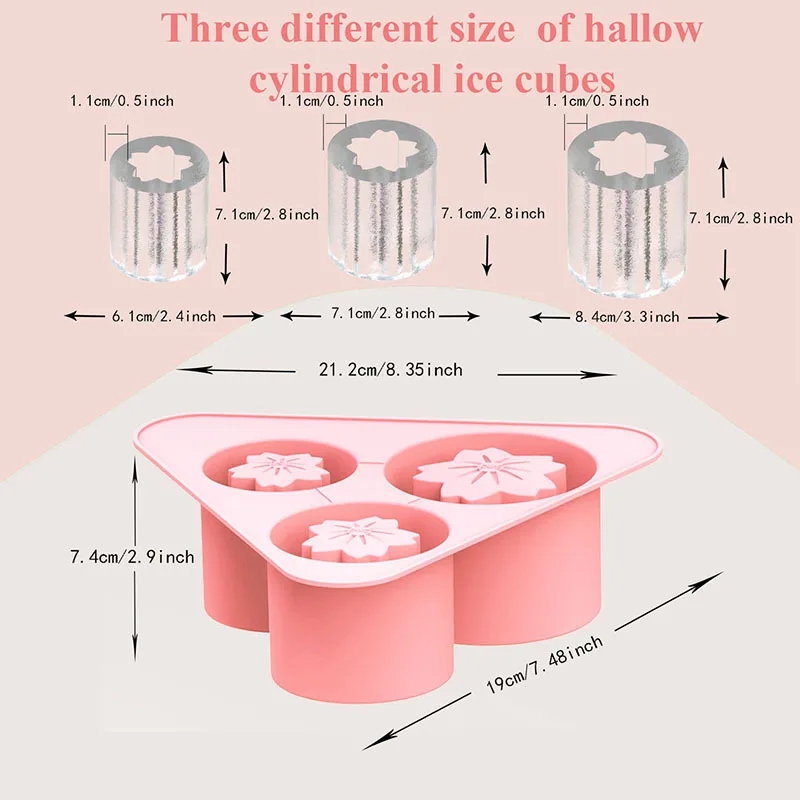 Creative Ice Cube Silicone Mold Tray With Cover Large 3d Cylinder Triangle Shape Silicone Ice Cube Mold For Stanley Cup