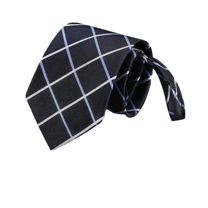 High Quality Jacquard Luxury Men Tie Black Poly Silk Neckties Custom  Personalized Zipper Ties for Men Set