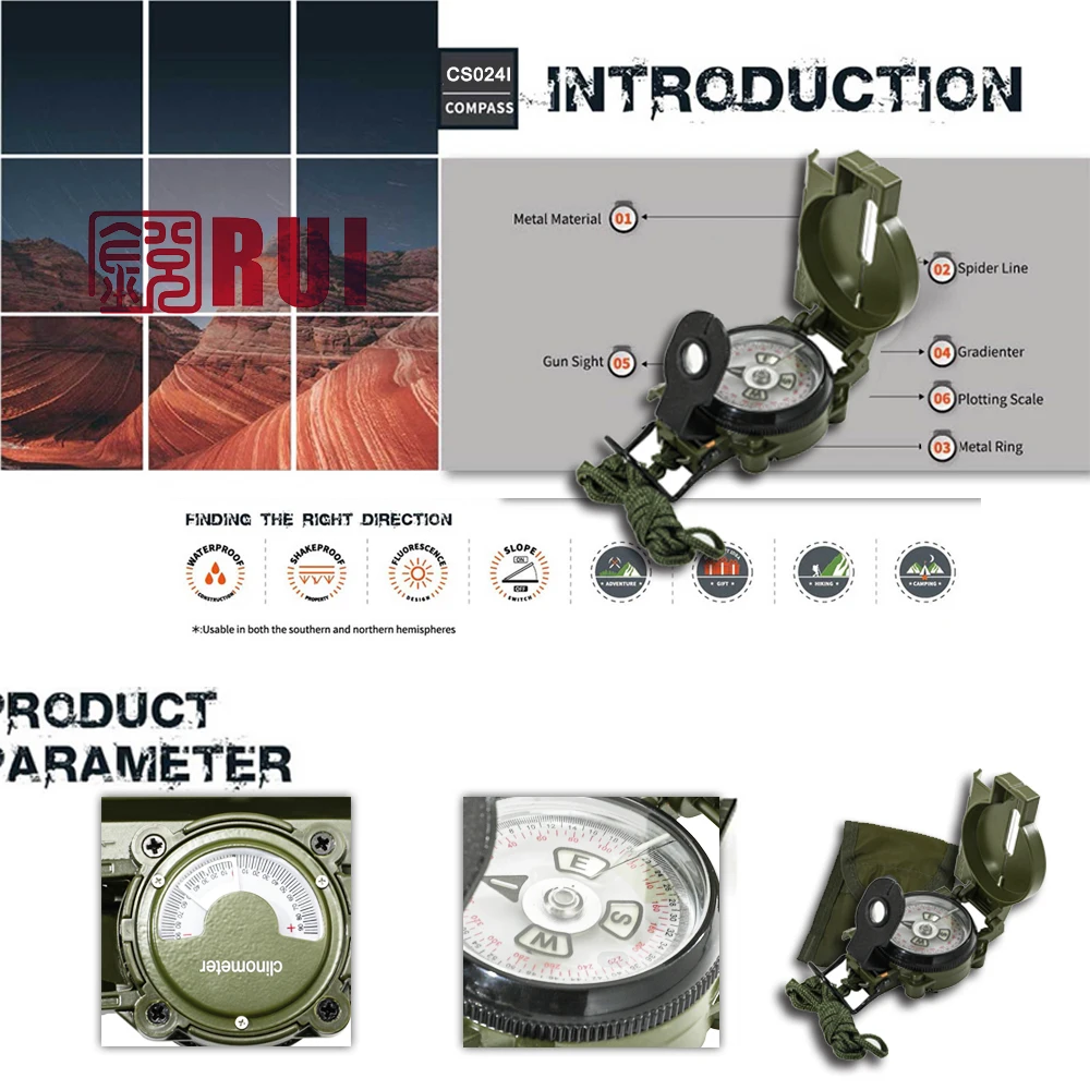 Factory Geological Survival Compass Multifunctional Tactical Compass Pocket Waterproof Folding compass