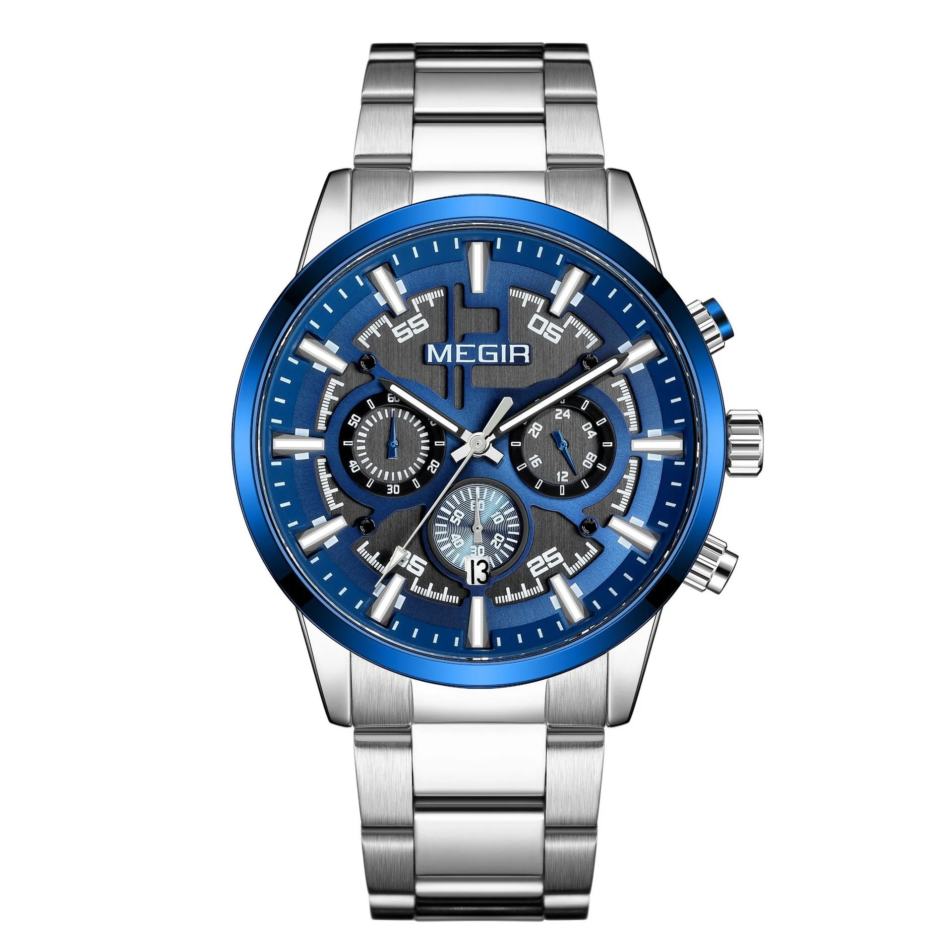 Megir 2220 cool design men waterproof watches jam tangan pria original metal bracelet male sports watch chronograph