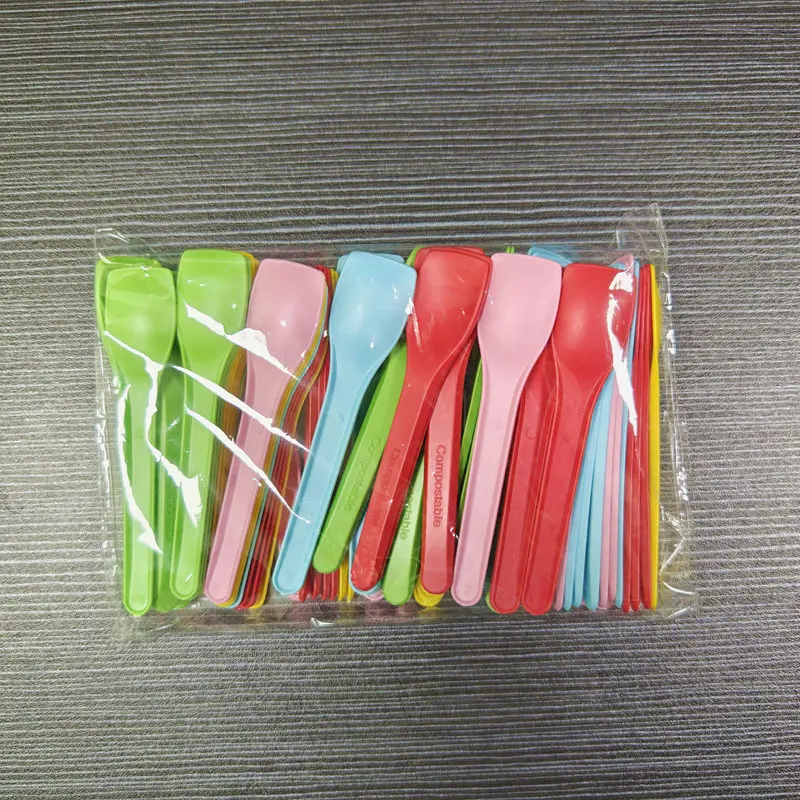 Custom Good Quality Biodegradable Colorful Food Cutlery Mini Yogurt Spoon Corn Starch Tasting Spoon Ice Cream Scoop For Party