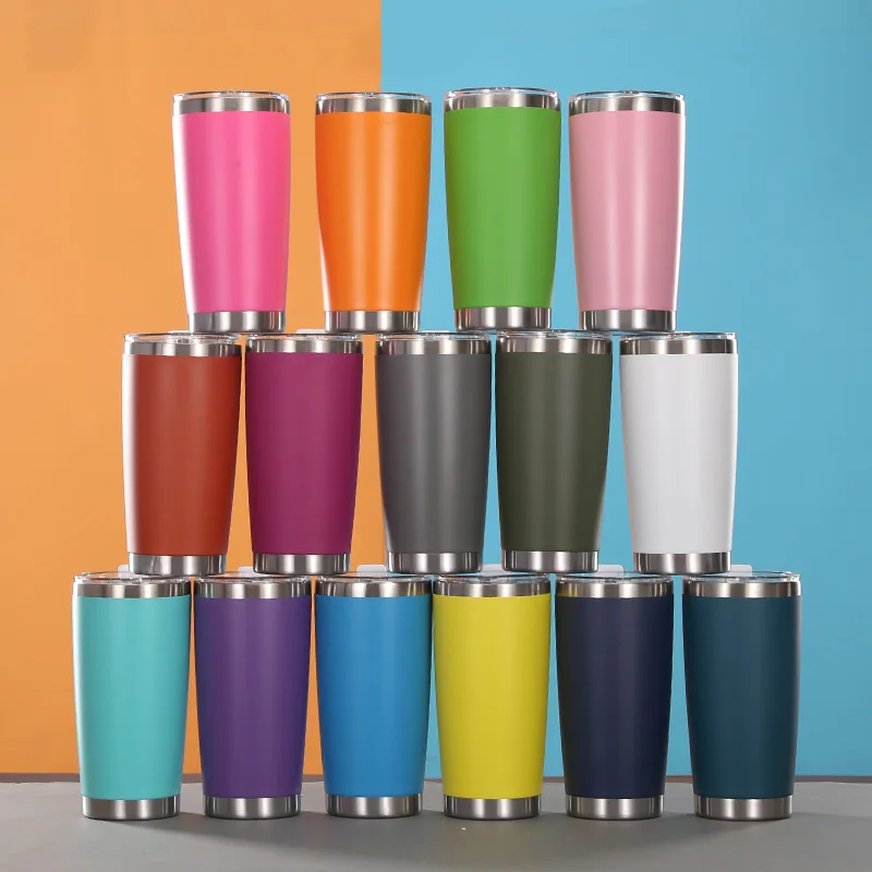 Customization Logo and Color 304 Stainless Steel Water Bottles Stemless Insulated Tumbler Cup With Lid And Straw Sports Biking