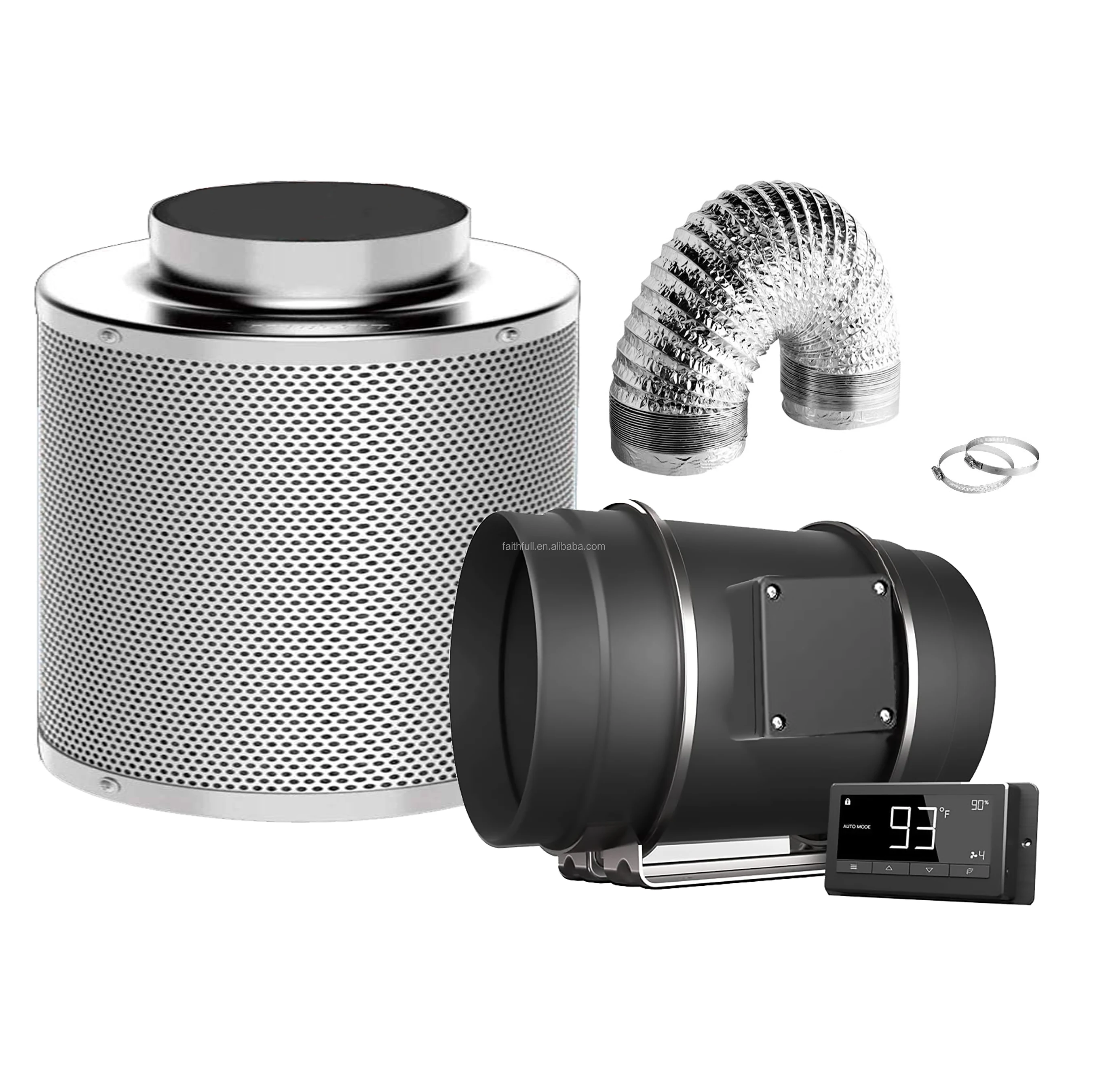 Quiet 8 inch 760 CFM Duct Fan with Variable Speed Controller Air Carbon Filter Aluminum Ducting Combo for Grow Tent Ventilation