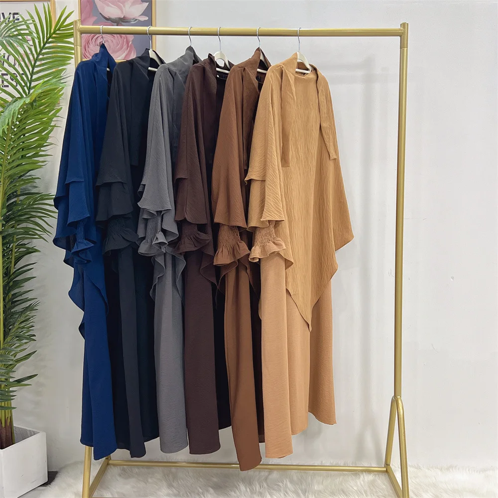 New Dubai Abaya Muslim Prayer Jilbab Khimar Niqab 2 Layer Hijab Set Islamic Ethnic Clothing Abaya Muslim Dress Women