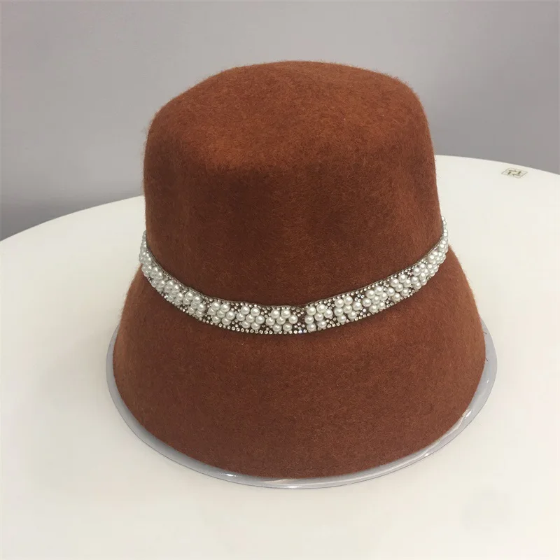 New Fashion Chic Wool Felt Dress Bowler Bucket Church Formal Cloche Hats for Women Top Hat for Party Business Casual Scene