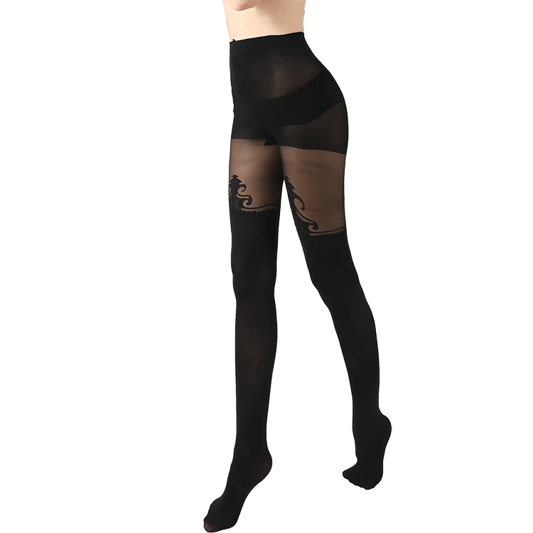 
Custom Control Top Sheer black Patterned pantyhose sexy women nylon jacquard tights pantyhose 