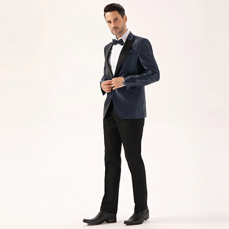 
Top design fashion pattern blue jacquard groom suit dress 2 pieces jacket trousers men slim suit wholesale 