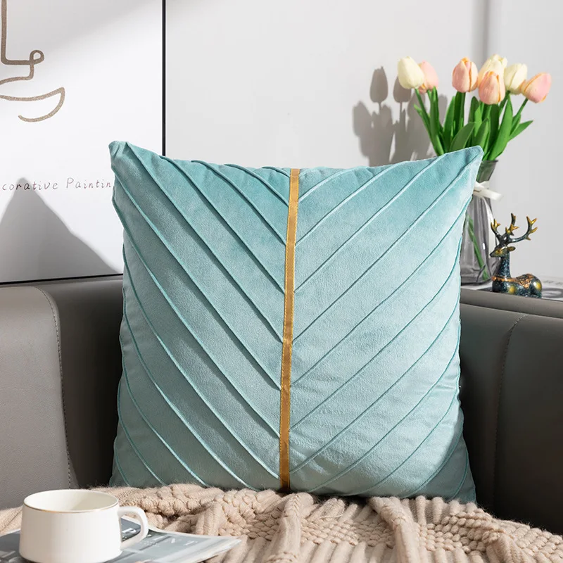 50x50cm Luxury Velvet Cushion Covers Patchwork Gold Leather Throw Pillow Cover Square Pleated  Pillow Cases For Home Decor