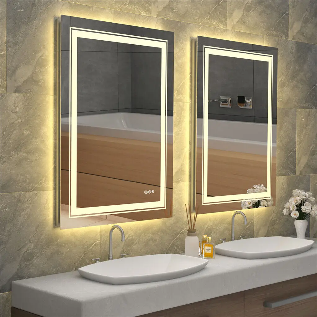 19.7x27.6 inch Custom-made Rectangle LED Double Illuminate Bathroom Mirror 3 Color Dimming Defogging Shower Shaving Mirror