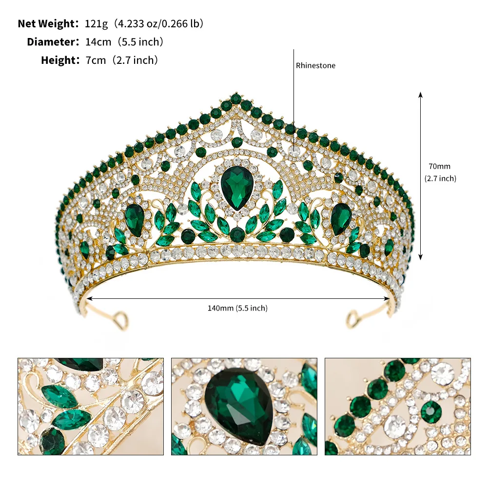 Luxury High quality Bridal Crown Alloy full of diamond gemstone round crown Ethnic style Wedding Lady Crown