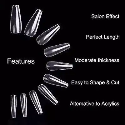 Wholesale Price Transparent ABS Materials Coffin False Nail Tips for Nail Salon Beauty